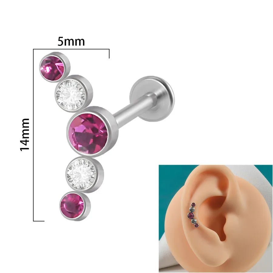 1 Piece Ear Cartilage Rings & Studs Simple Style Round 304 Stainless Steel Copper Zircon Inlay Resin Zircon