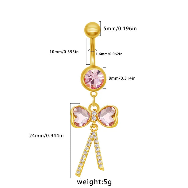 1 Piece Belly Rings Elegant Sexy Classic Style Sun Heart Shape Butterfly 316L Stainless Steel  Alloy Inlay Resin Rhinestones Glass Gold Plated