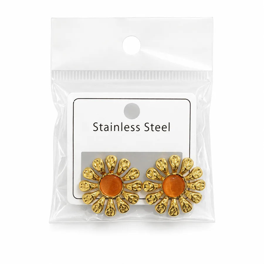 Flowers For Women Light Blue Stud Earrings in Retro Style Featuring 304 Stainless Steel Material