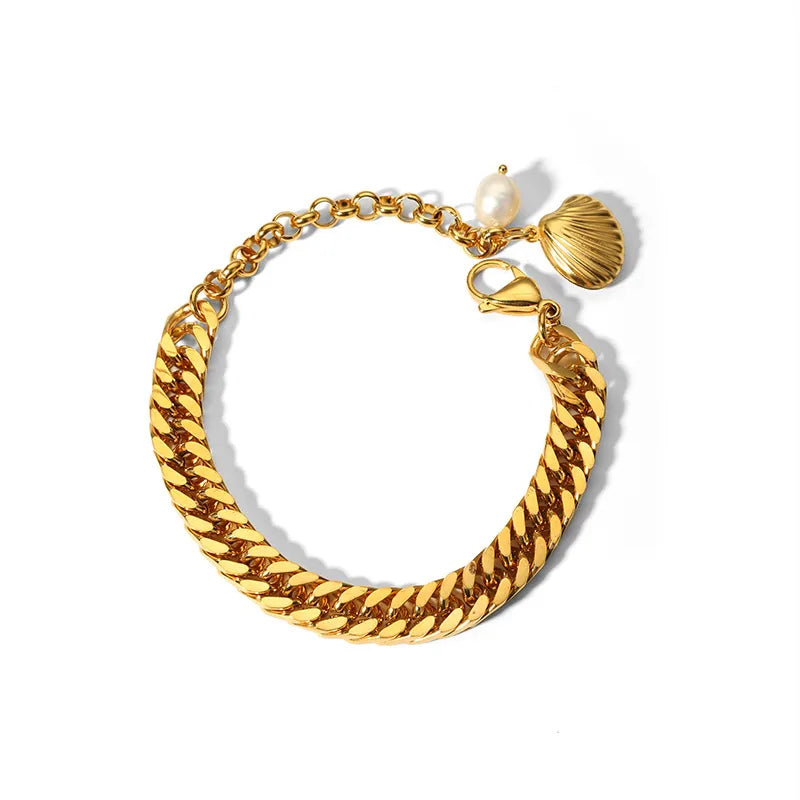 Vintage Style Shell 201 Stainless Steel 18K Gold Plated Bracelets In Bulk
