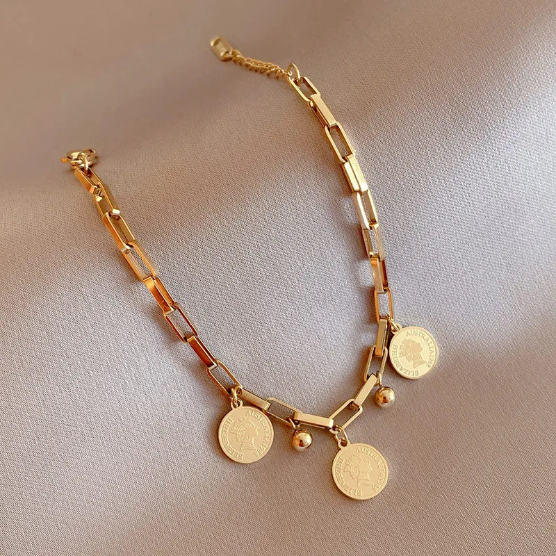 Retro Portrait 304 Stainless Steel Gold Plated Bracelets In Bulk