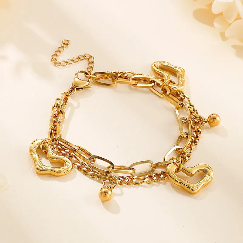 Fashion Heart Titanium Steel 18K Gold Plated Bracelets In Bulk