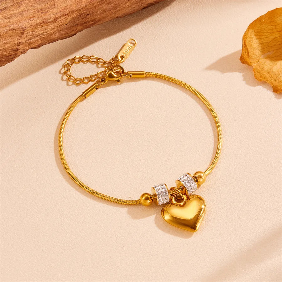 Elegant Romantic Heart Shape Titanium Steel 18K Gold Plated Bracelets In Bulk