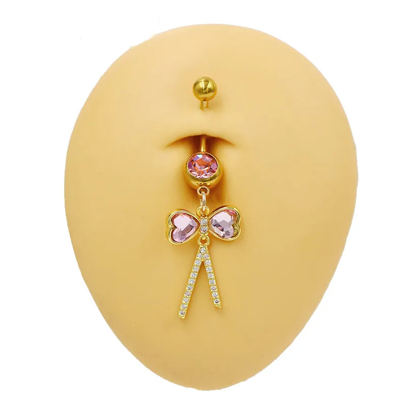 1 Piece Belly Rings Elegant Sexy Classic Style Sun Heart Shape Butterfly 316L Stainless Steel  Alloy Inlay Resin Rhinestones Glass Gold Plated