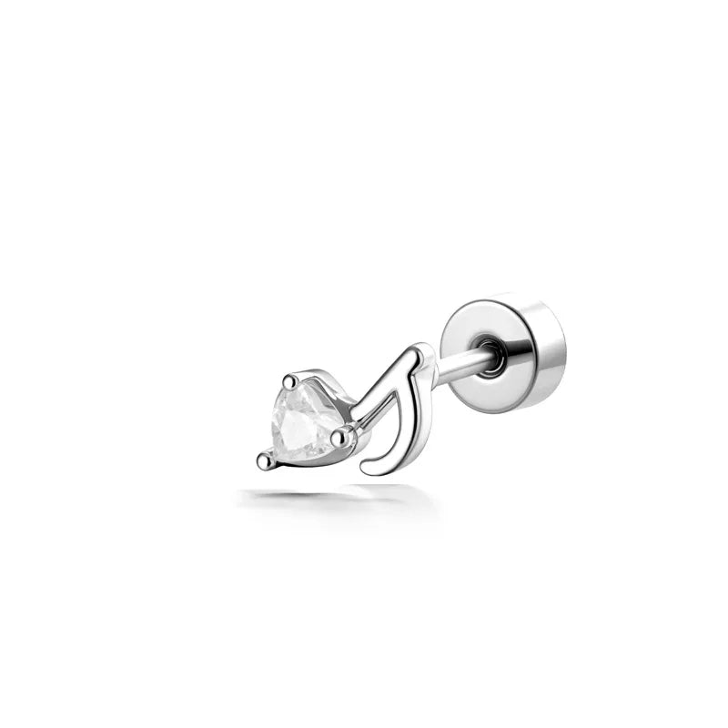 Unisex Heart Shape Copper Ear Cartilage Rings & Studs with Claw Setting and White Zircon Inlay