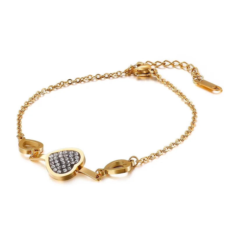 Fashion Heart Titanium Steel 18K Gold Plated Bracelets In Bulk