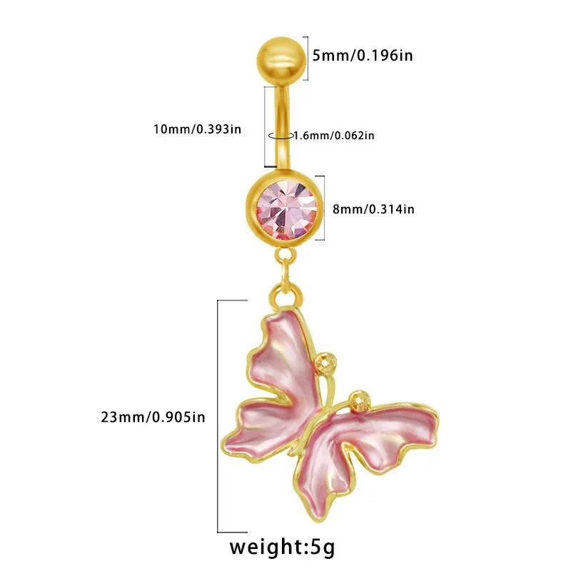 1 Piece Belly Rings Elegant Sexy Classic Style Sun Heart Shape Butterfly 316L Stainless Steel  Alloy Inlay Resin Rhinestones Glass Gold Plated