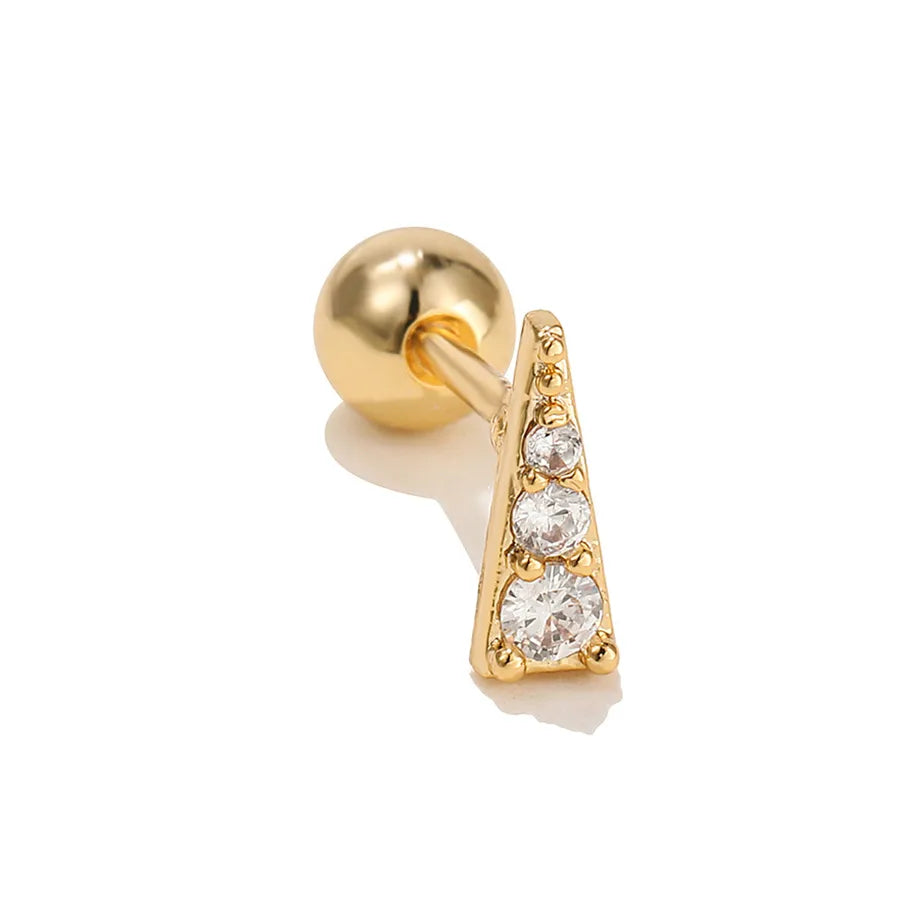 simple style triangle geometric brass zircon cartilage earrings