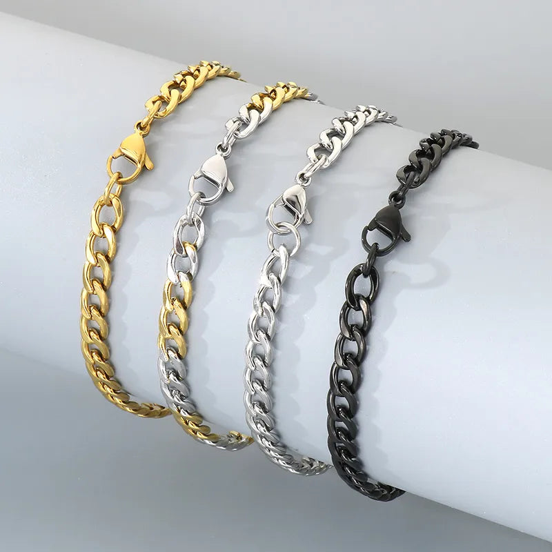 Trendy Personalized Hip Hop Stainless Steel NK Chain Bracelet  Style Geometry Pattern Vacuum Plated 18K Gold
