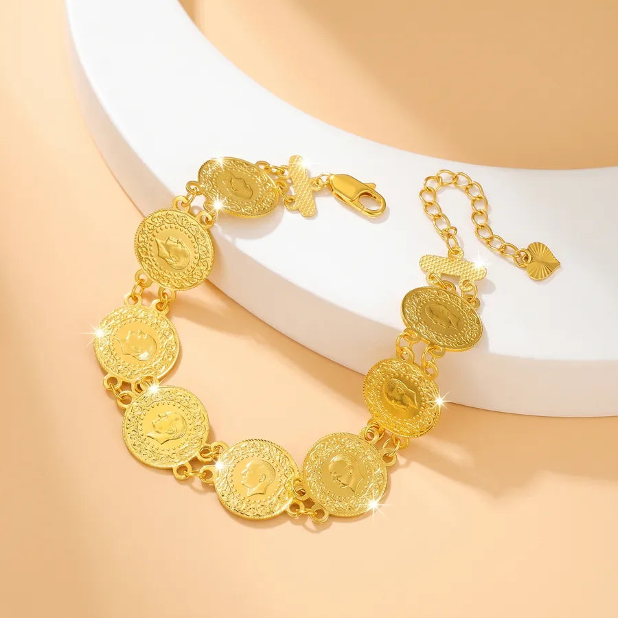 retro roman style coin copper plating 18k gold plated bracelets