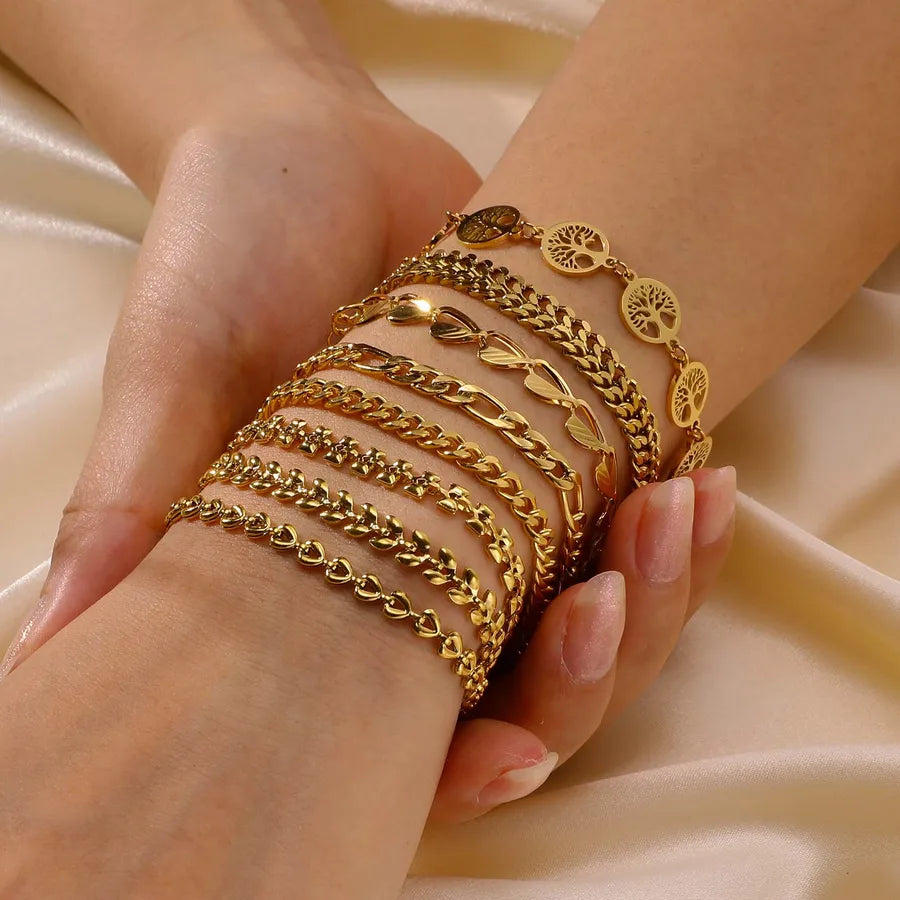 Retro Streetwear Tree 201 Stainless Steel 18K Gold Plated Bracelets In Bulk