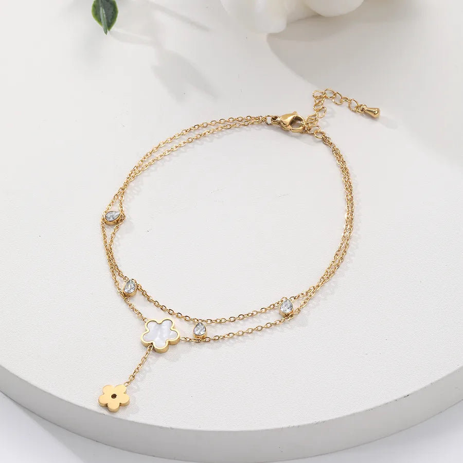 Hawaiian Tropical Solid Color 304 Stainless Steel Plating Inlay Shell 18K Gold Plated Women's Anklet