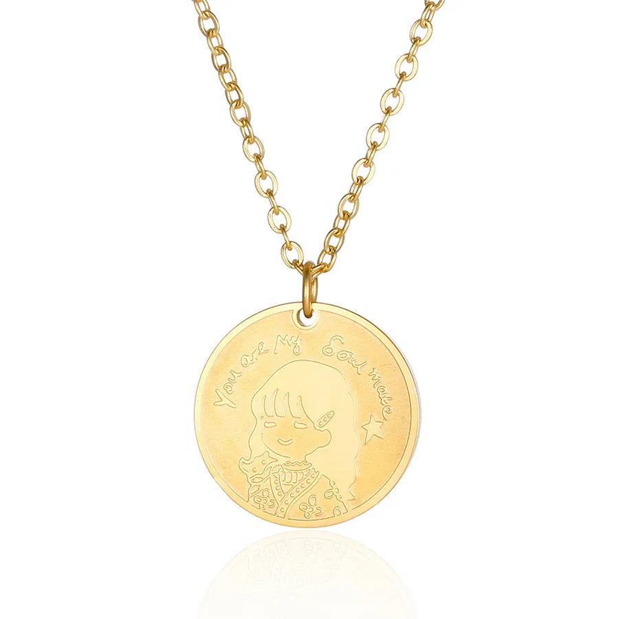 304 Stainless Steel 18K Gold Plated Hip-Hop Plating Cartoon Character Pendant Necklace
