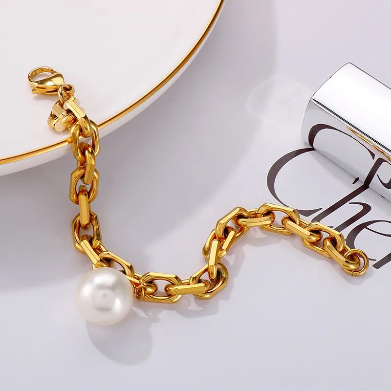 Fashion Geometric Stainless Steel 18K Gold Plated Bracelets In Bulk
