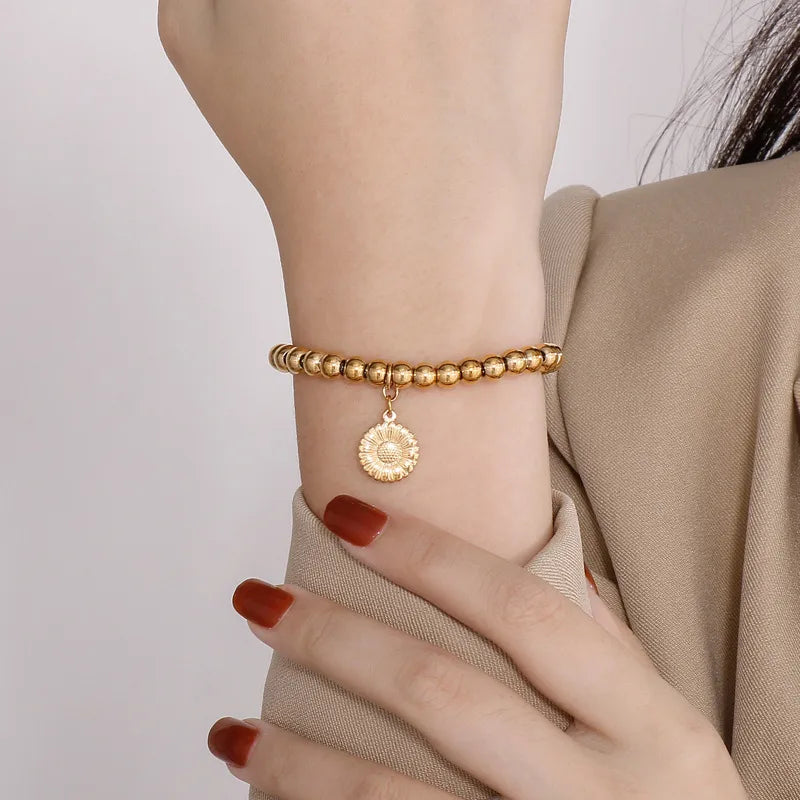 elegant sunflower tree titanium steel gold plated bracelets