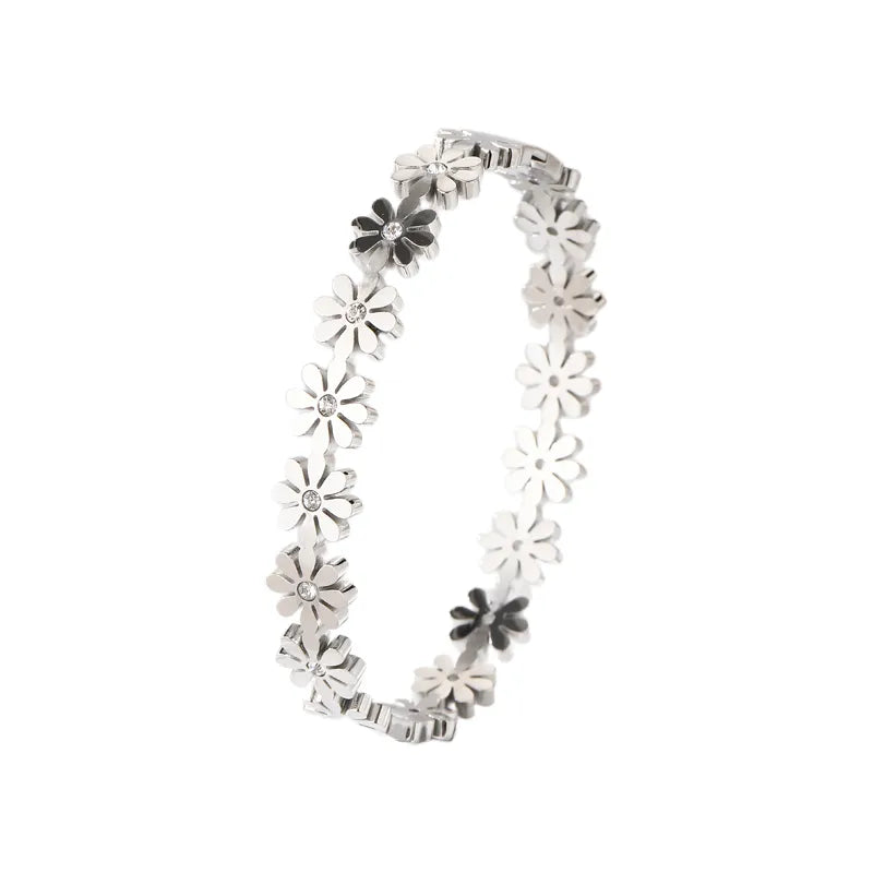 Elegant Flower Titanium Steel 18K Gold Plated Bracelets In Bulk