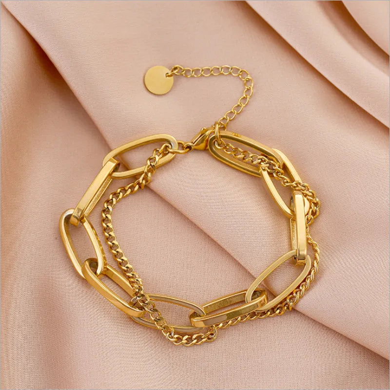 Geometric 304 Stainless Steel 18K Gold Plated Bracelets In Bulk