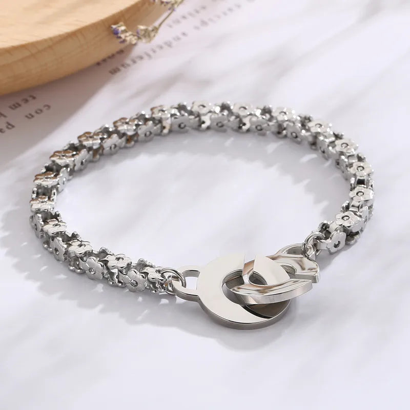 Elegant Flower Titanium Steel 18K Gold Plated Bracelets In Bulk
