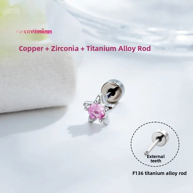 Unisex Pentagram Copper Ear Cartilage Rings & Studs with Claw Setting in White