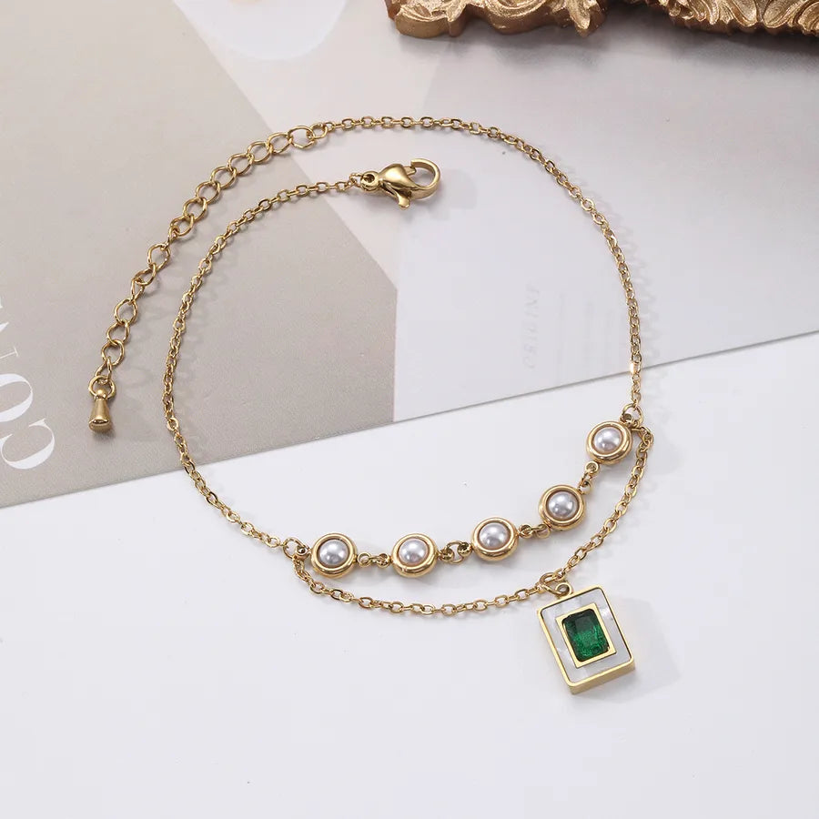 Hawaiian Tropical Solid Color 304 Stainless Steel Plating Inlay Shell 18K Gold Plated Women's Anklet