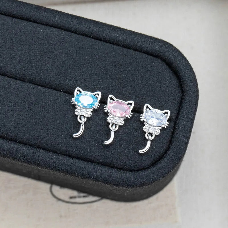 Sweet Unisex Cat Ear Cartilage Rings & Studs in White Titanium Alloy with Zircon Inlay