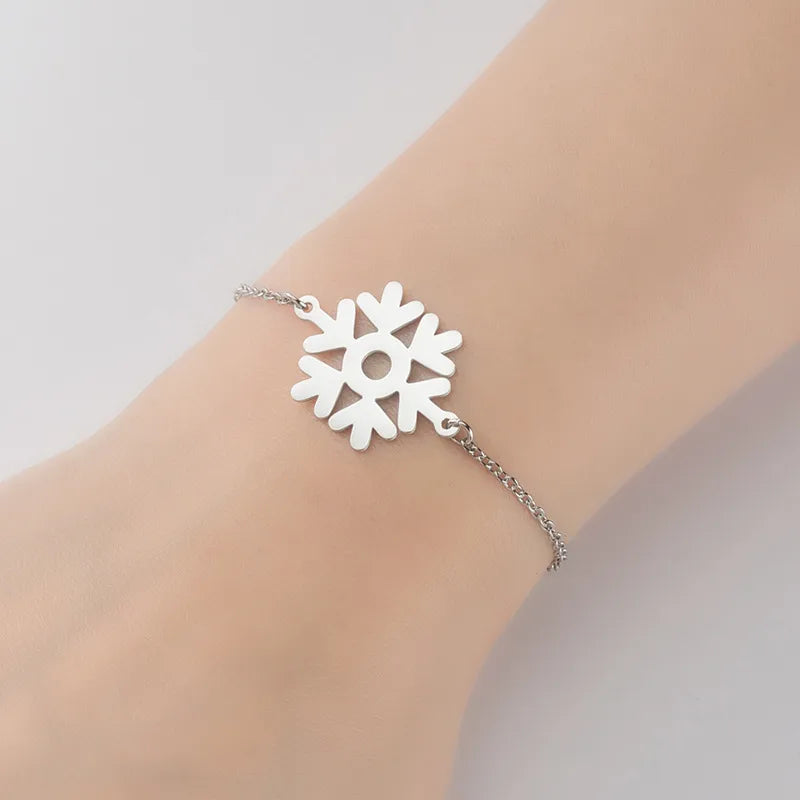 Fashion Snowflake 201 Stainless Steel 18K Gold Plated Bracelets In Bulk