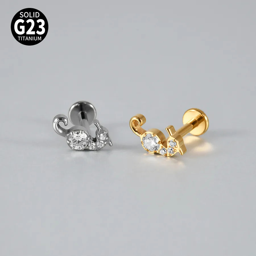 Arc Chain Earrings Titanium White Zircon Sea Horse Electroplated Fashionable Tulip Piercing Inner Tooth Ear Jewelry
