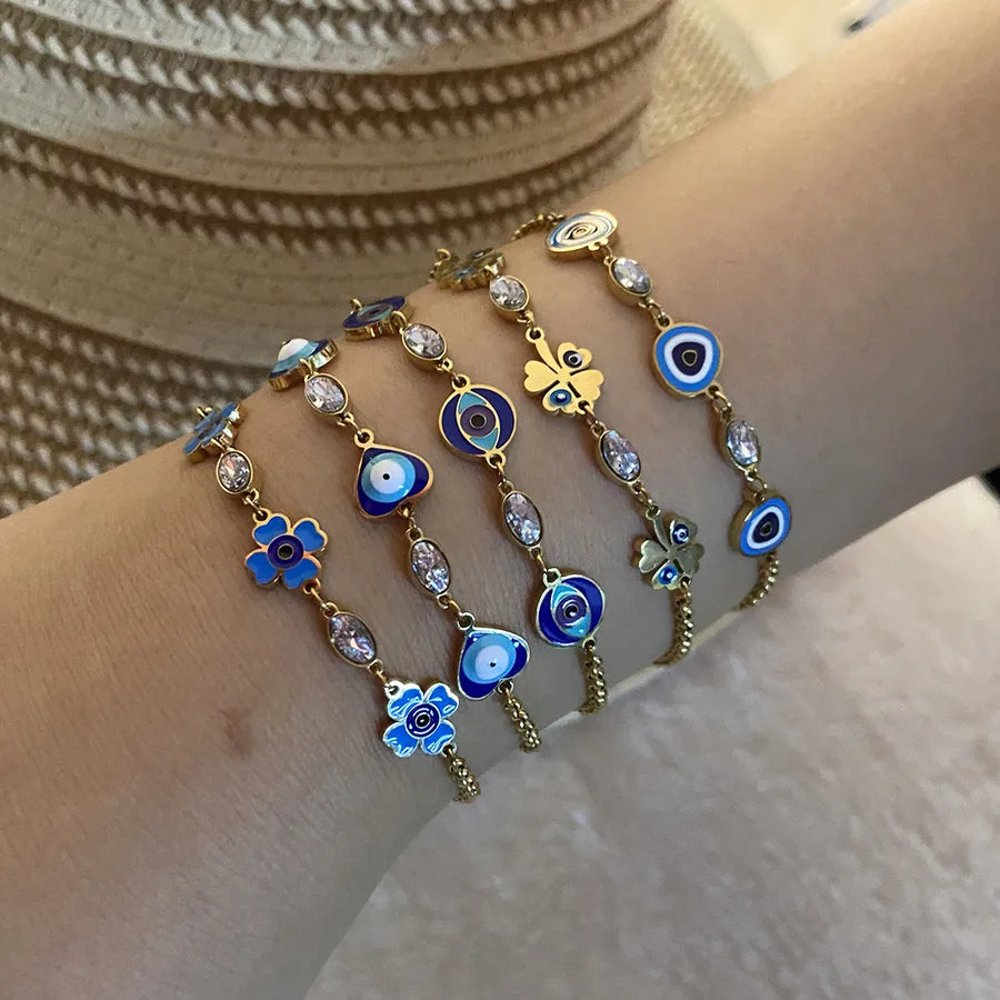 Luxurious Devil'S Eye Stainless Steel 18K Gold Plated Bracelets In Bulk