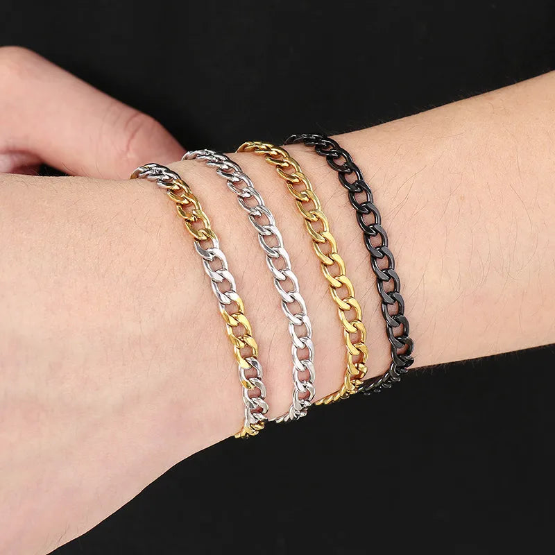 Trendy Personalized Hip Hop Stainless Steel NK Chain Bracelet  Style Geometry Pattern Vacuum Plated 18K Gold