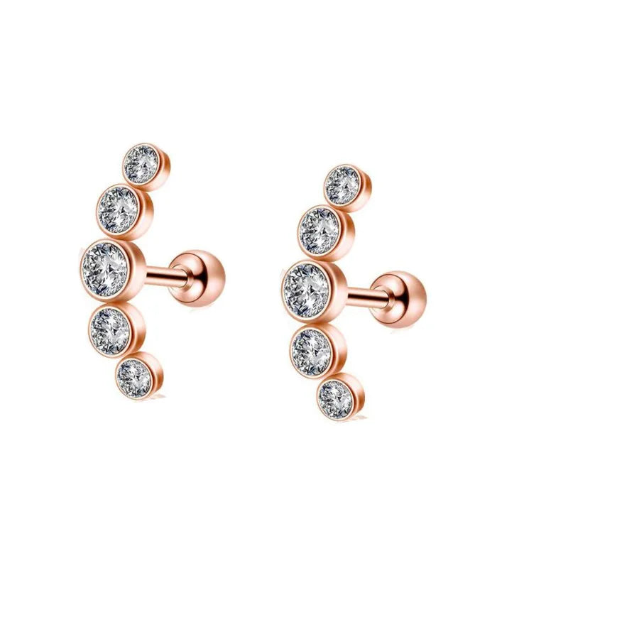 simple style geometric stainless steel inlay zircon ear studs 1 piece