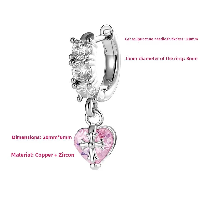 Heart Shape Copper Ear Cartilage Rings & Studs with Claw Setting and Zircon Inlay, Gothic Style, Unisex