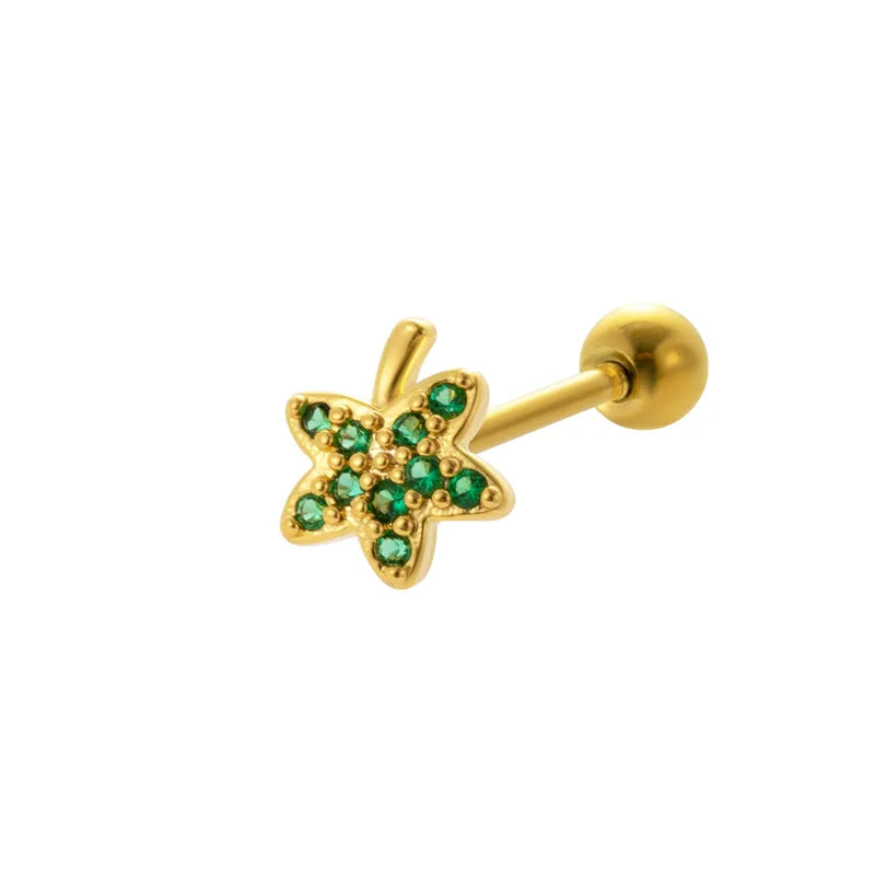 1 Piece Ear Cartilage Rings & Studs Vintage Style French Style Simple Style Leaves Water Droplets Heart Shape 316L Stainless Steel  Copper Plating Inlay Pearl Zircon