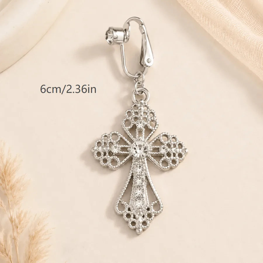 Electroplated White K Plated Alloy Cross Belly Ring with Rhinestones