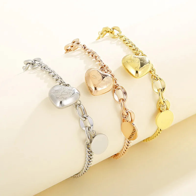 Basic Heart Shape Titanium Steel 18K Gold Plated Bracelets In Bulk