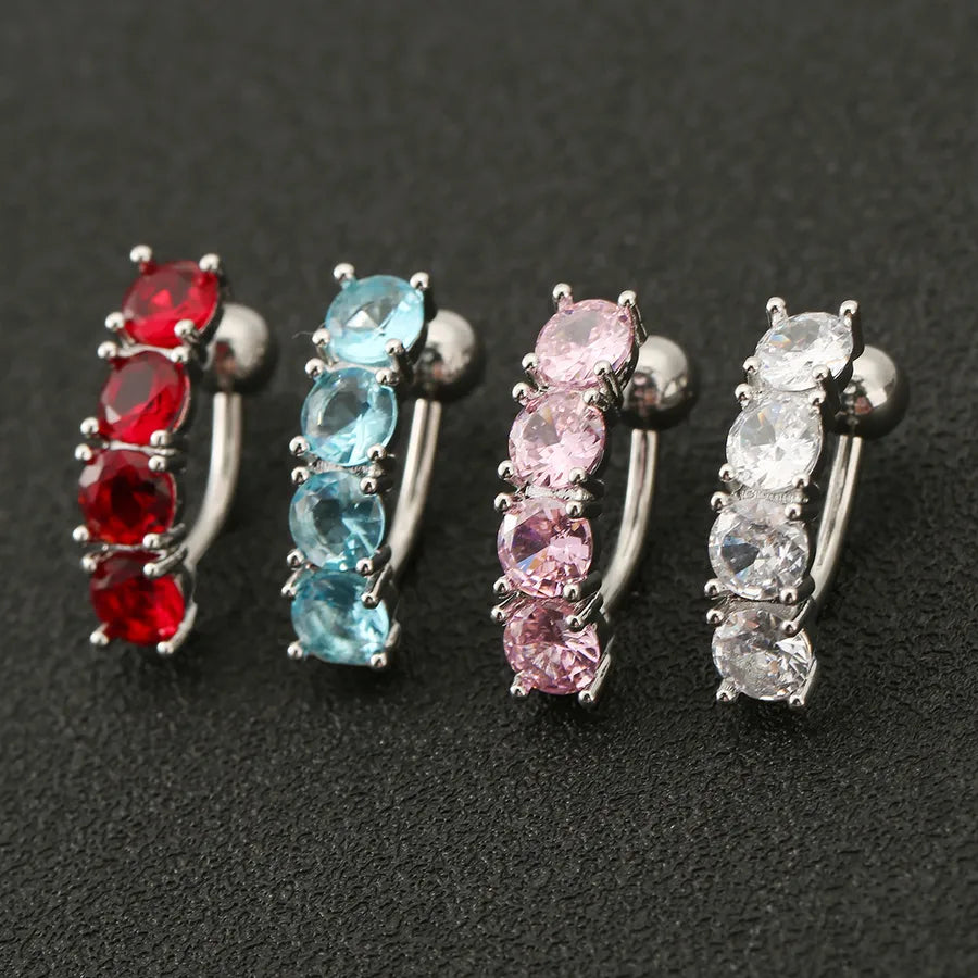 C Shape Copper Belly Ring with Rhinestones in Silver, Unisex Belly Piercing Jewelry