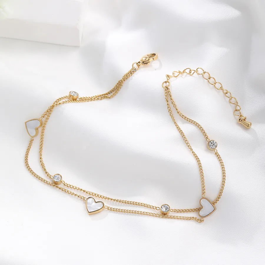 Hawaiian Tropical Solid Color 304 Stainless Steel Plating Inlay Shell 18K Gold Plated Women's Anklet