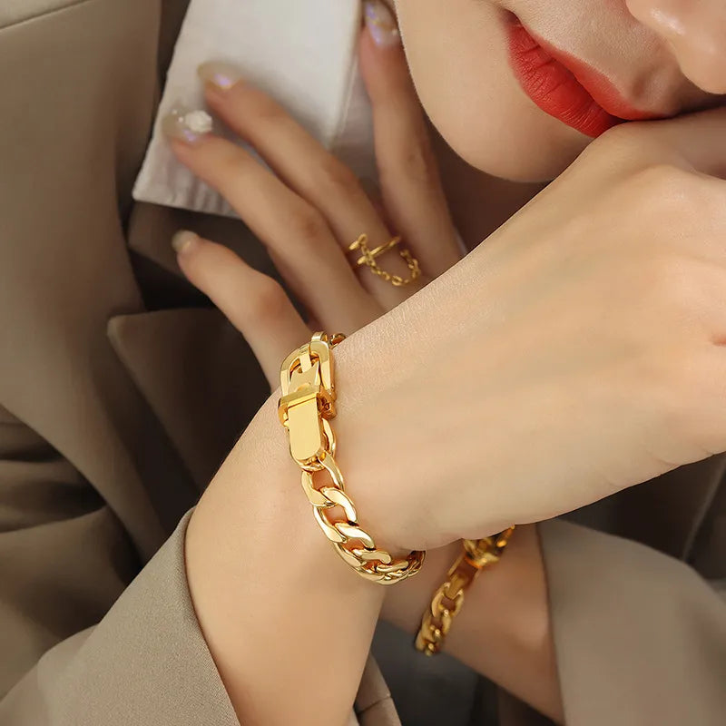 Hip-Hop Geometric 304 Stainless Steel 18K Gold Plated Bracelets In Bulk