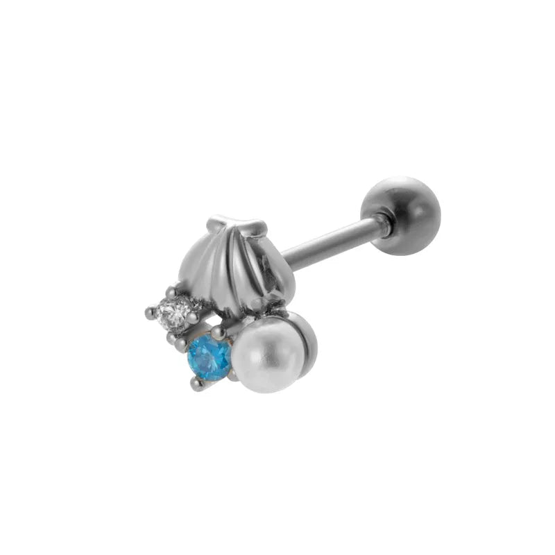 1 Piece Ear Cartilage Rings & Studs Vintage Style French Style Simple Style Leaves Water Droplets Heart Shape 316L Stainless Steel  Copper Plating Inlay Pearl Zircon