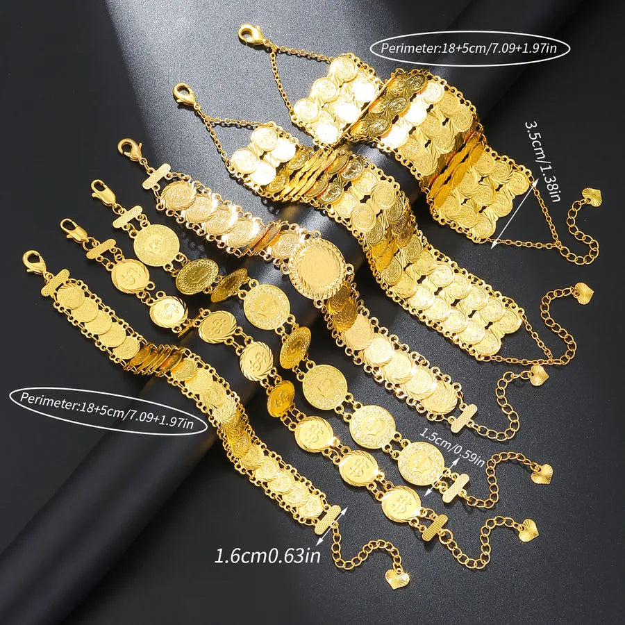 retro roman style coin copper plating 18k gold plated bracelets