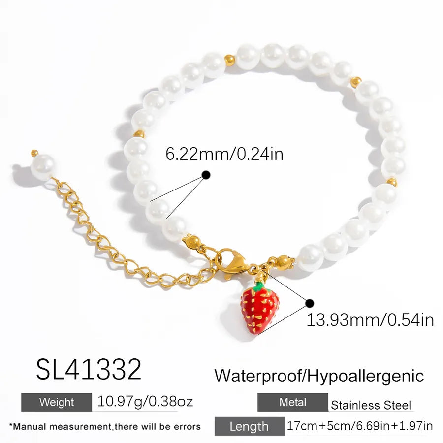 Sweet Cherry 304 Stainless Steel 18K Gold Plated  Bracelets In Bulk
