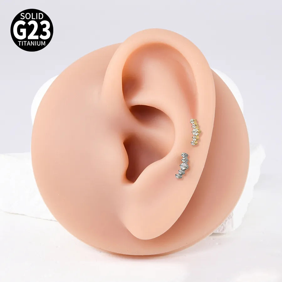 1 Piece Lip Rings Elegant Tropical Arc G23 Titanium Polishing Plating Inlay Zircon 18K Gold Plated Lip Rings Ear Cartilage Rings & Studs