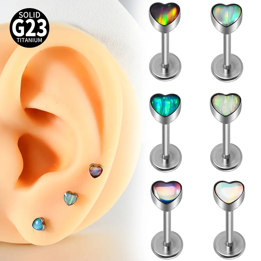 1 Piece Lip Rings Casual Cute Hip-Hop Heart Shape G23 Titanium Polishing Inlay Opal Lip Rings Ear Cartilage Rings & Studs Nose Rings & Studs
