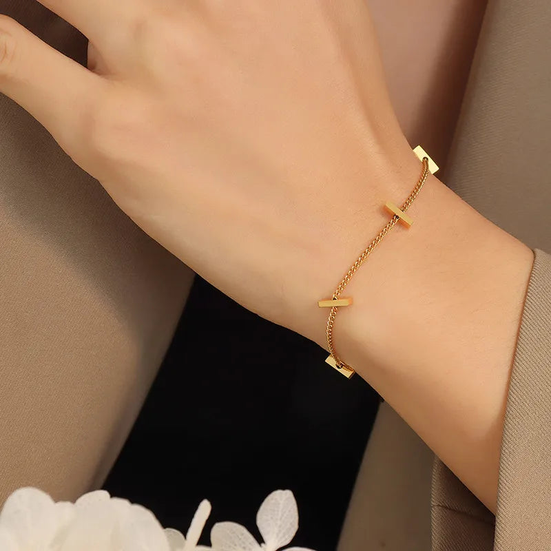 Simple Style Square 304 Stainless Steel 18K Gold Plated Bracelets In Bulk