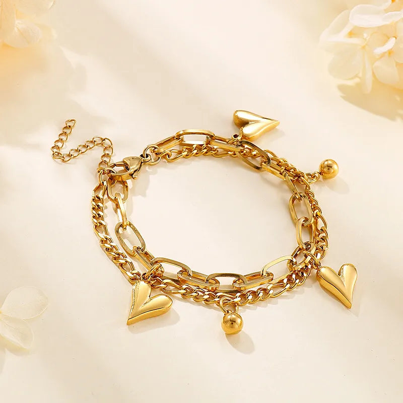 Fashion Heart Titanium Steel 18K Gold Plated Bracelets In Bulk