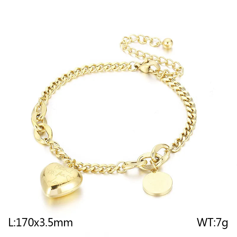 Basic Heart Shape Titanium Steel 18K Gold Plated Bracelets In Bulk