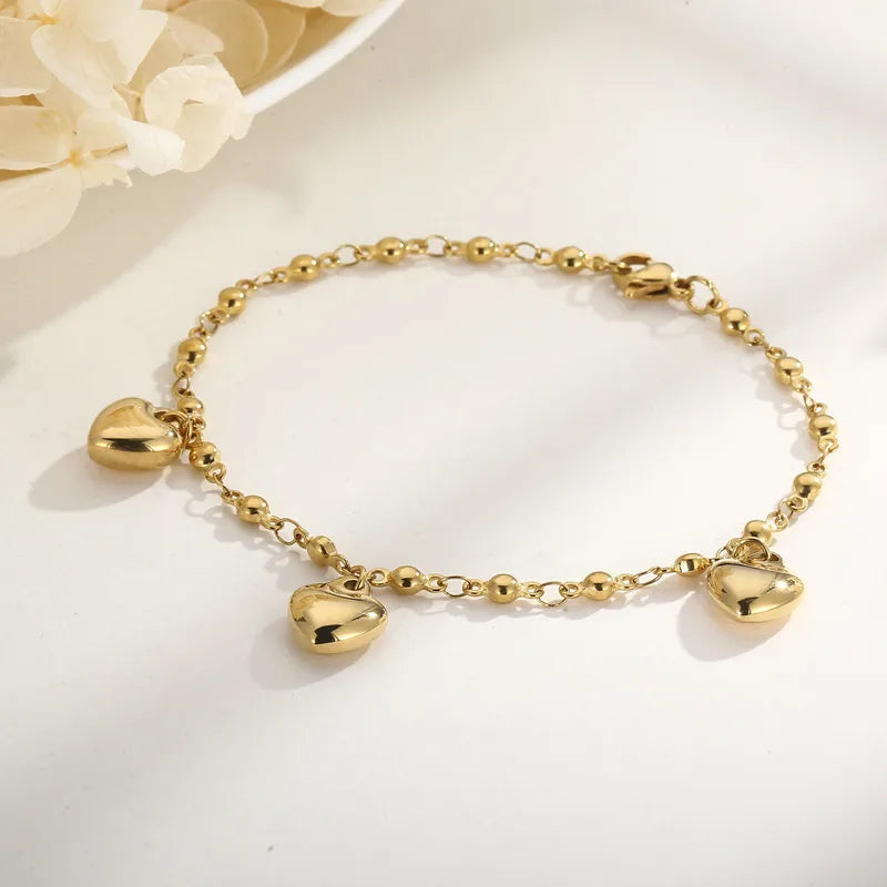Fashion Heart Shape Titanium Steel 18K Gold Plated Bracelets In Bulk