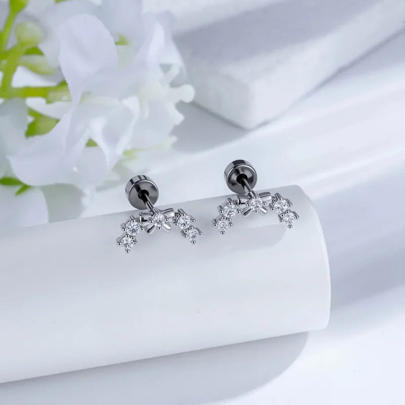 Unisex Copper Bow Tie Ear Cartilage Rings & Studs with Zircon Inlay