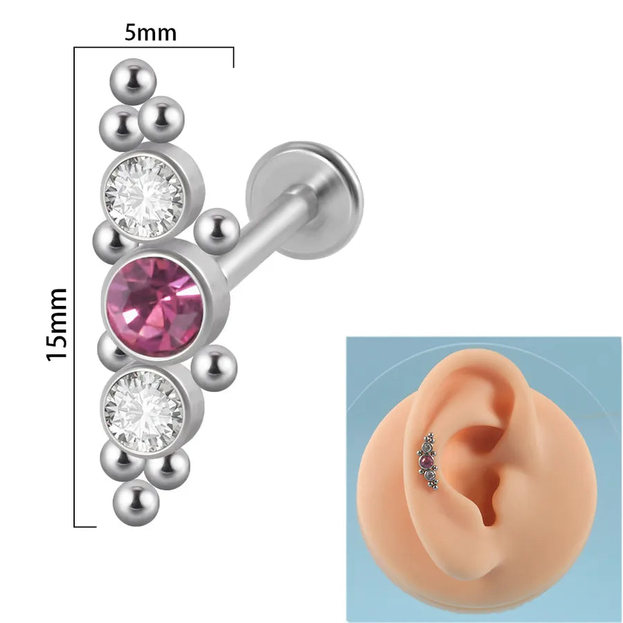 1 Piece Ear Cartilage Rings & Studs Simple Style Round 304 Stainless Steel Copper Zircon Inlay Resin Zircon