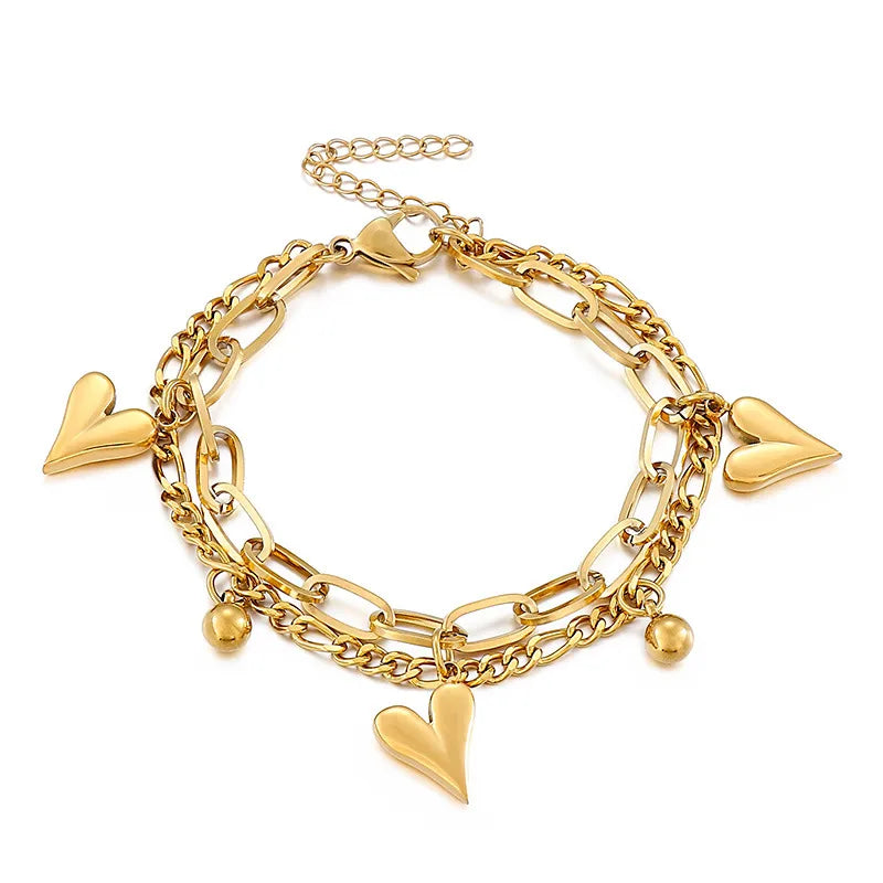 Fashion Heart Titanium Steel 18K Gold Plated Bracelets In Bulk