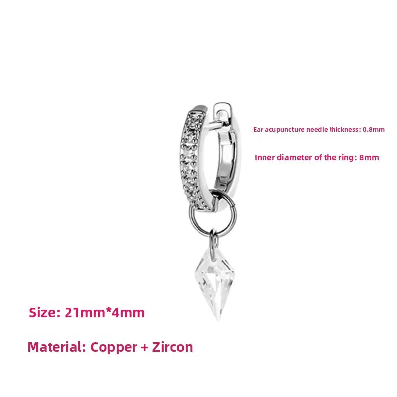 Unisex Rhombus Copper Ear Cartilage Rings & Studs with Zircon Inlay in Red Featuring Straight Barbell